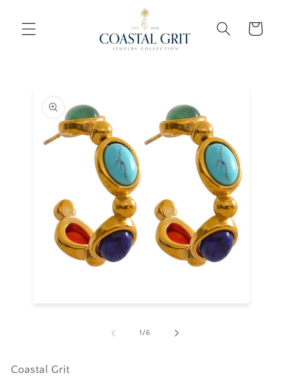 Coastal Grit Gold Hoop Earrings with Multicolor Stone Accents